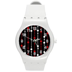 Red Black And White Pattern Round Plastic Sport Watch (m) by Valentinaart