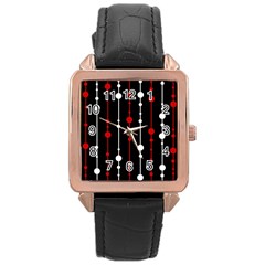 Red Black And White Pattern Rose Gold Leather Watch 