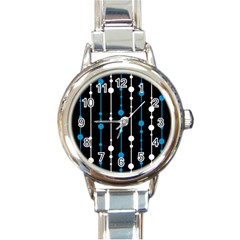 Blue, White And Black Pattern Round Italian Charm Watch