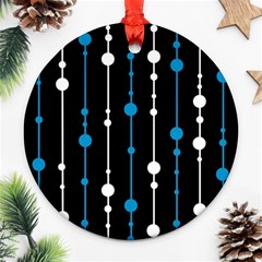 Blue, White And Black Pattern Ornament (round)  by Valentinaart