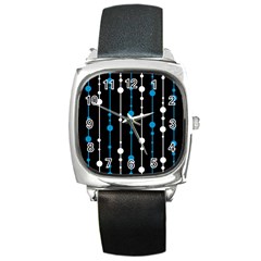 Blue, White And Black Pattern Square Metal Watch