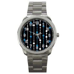 Blue, White And Black Pattern Sport Metal Watch by Valentinaart