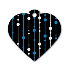 Blue, White And Black Pattern Dog Tag Heart (two Sides)