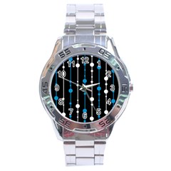 Blue, White And Black Pattern Stainless Steel Analogue Watch by Valentinaart