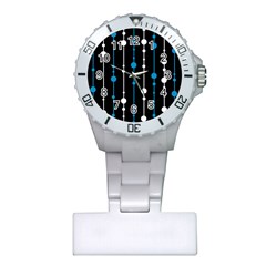 Blue, White And Black Pattern Plastic Nurses Watch by Valentinaart