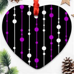 Purple, Black And White Pattern Ornament (heart) 