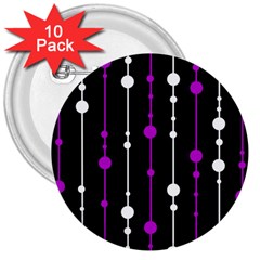 Purple, Black And White Pattern 3  Buttons (10 Pack) 