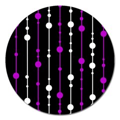 Purple, Black And White Pattern Magnet 5  (round)