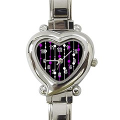 Purple, Black And White Pattern Heart Italian Charm Watch by Valentinaart