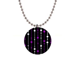 Purple, Black And White Pattern Button Necklaces