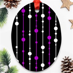 Purple, Black And White Pattern Oval Ornament (two Sides)