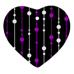 Purple, Black And White Pattern Heart Ornament (2 Sides) by Valentinaart