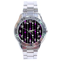 Purple, Black And White Pattern Stainless Steel Analogue Watch