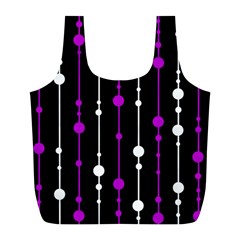 Purple, Black And White Pattern Full Print Recycle Bags (l) 