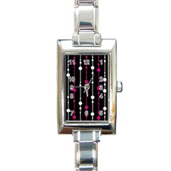 Magenta White And Black Pattern Rectangle Italian Charm Watch