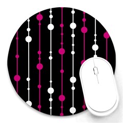 Magenta White And Black Pattern Round Mousepads by Valentinaart