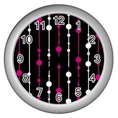 Magenta White And Black Pattern Wall Clocks (silver) 