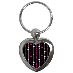 Magenta White And Black Pattern Key Chains (heart) 