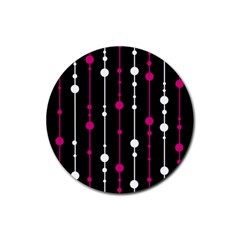 Magenta White And Black Pattern Rubber Coaster (round)  by Valentinaart