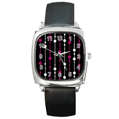 Magenta White And Black Pattern Square Metal Watch