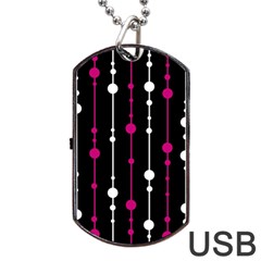 Magenta White And Black Pattern Dog Tag Usb Flash (one Side) by Valentinaart