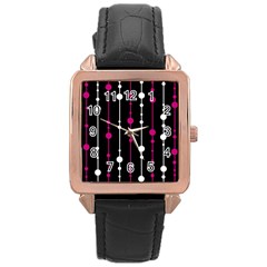 Magenta White And Black Pattern Rose Gold Leather Watch 