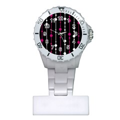 Magenta White And Black Pattern Plastic Nurses Watch