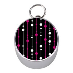 Magenta White And Black Pattern Mini Silver Compasses by Valentinaart