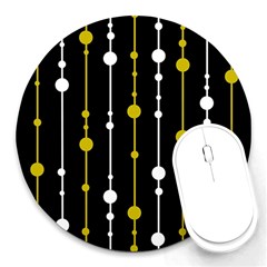 Yellow, Black And White Pattern Round Mousepads