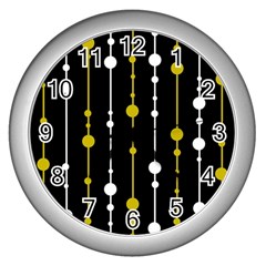 Yellow, Black And White Pattern Wall Clocks (silver) 