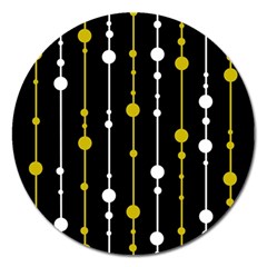 Yellow, Black And White Pattern Magnet 5  (round) by Valentinaart