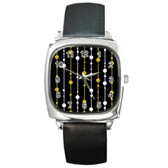 Yellow, Black And White Pattern Square Metal Watch