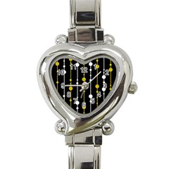 Yellow, Black And White Pattern Heart Italian Charm Watch