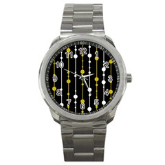 Yellow, Black And White Pattern Sport Metal Watch