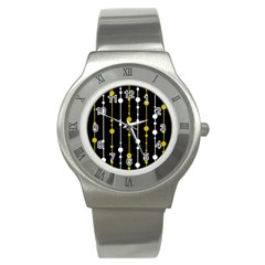 Yellow, Black And White Pattern Stainless Steel Watch by Valentinaart