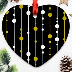 Yellow, Black And White Pattern Heart Ornament (2 Sides) by Valentinaart