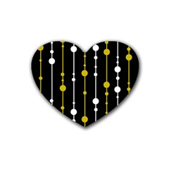 Yellow, Black And White Pattern Rubber Coaster (heart) 