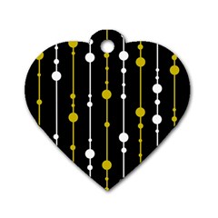 Yellow, Black And White Pattern Dog Tag Heart (two Sides) by Valentinaart