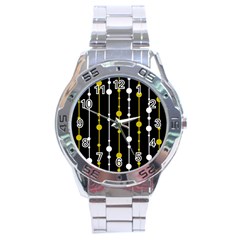 Yellow, Black And White Pattern Stainless Steel Analogue Watch by Valentinaart