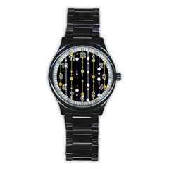 Yellow, Black And White Pattern Stainless Steel Round Watch by Valentinaart