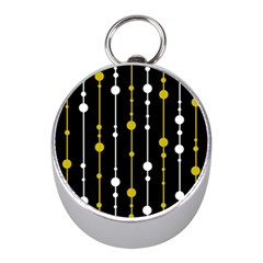 Yellow, Black And White Pattern Mini Silver Compasses