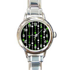 Green, White And Black Pattern Round Italian Charm Watch