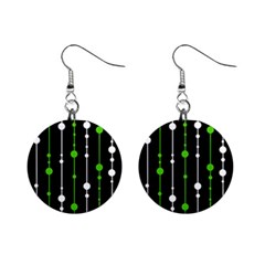 Green, White And Black Pattern Mini Button Earrings