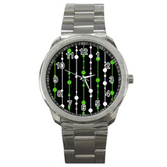 Green, White And Black Pattern Sport Metal Watch by Valentinaart