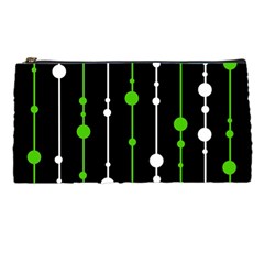 Green, White And Black Pattern Pencil Cases by Valentinaart