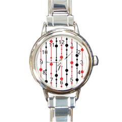 Red, Black And White Pattern Round Italian Charm Watch by Valentinaart