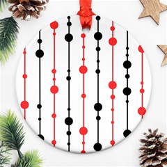 Red, Black And White Pattern Ornament (round)  by Valentinaart