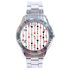 Red, Black And White Pattern Stainless Steel Analogue Watch by Valentinaart