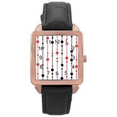 Red, Black And White Pattern Rose Gold Leather Watch 