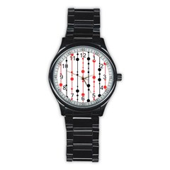 Red, Black And White Pattern Stainless Steel Round Watch by Valentinaart